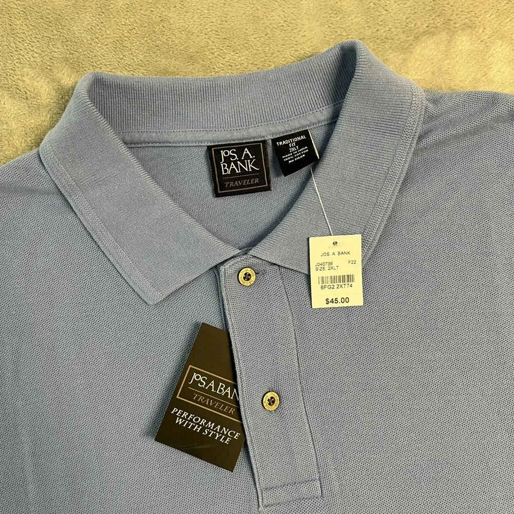 NWT Jos A Bank Traveler Polo Shirt Mens 2XLT Blue Short Sleeve Traditional Fit